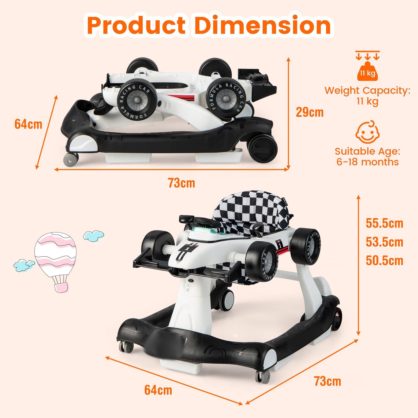 4-In-1 Baby Push Walker with Adjustable Height and Speed