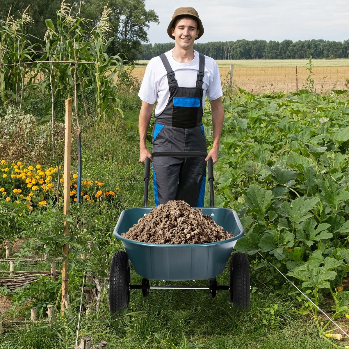 2-Wheeled Wheelbarrow with Pneumatic Tires and Handle