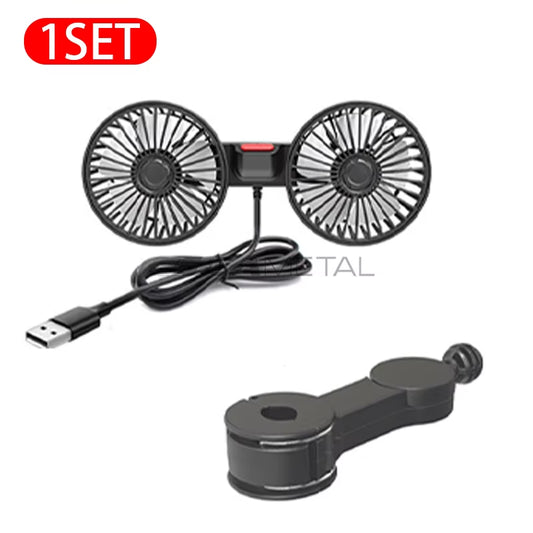 Cooling Car Fan Headrest Double Head Fans for Rear Seat 180Cm USB Cable Free-Adjustment 3-Speed Strong Wind Auto Fan
