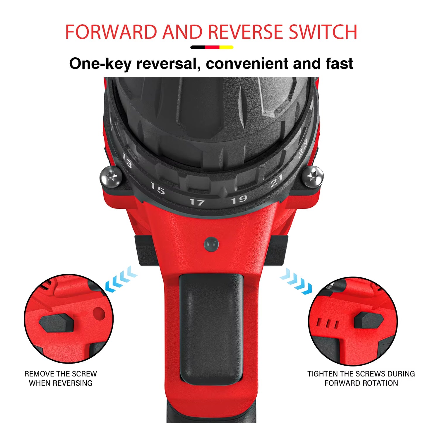 21V Cordless Power Drill Driver with 1500Mah Battery, 25+1 Torque 45Nm Screwdriver Kit Combi Drill 3/8"