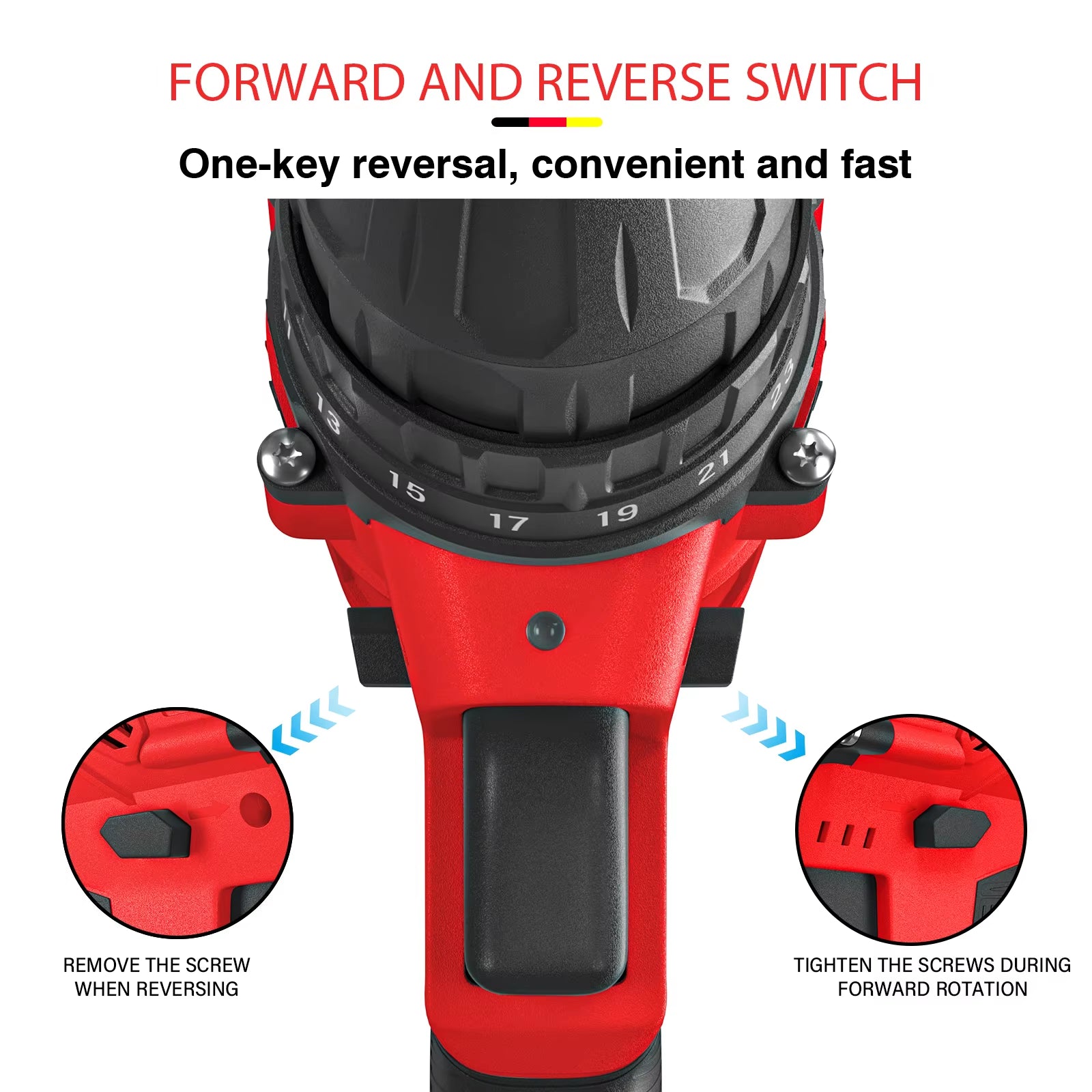 21V Cordless Power Drill Driver with 1500Mah Battery, 25+1 Torque 45Nm Screwdriver Kit Combi Drill 3/8"