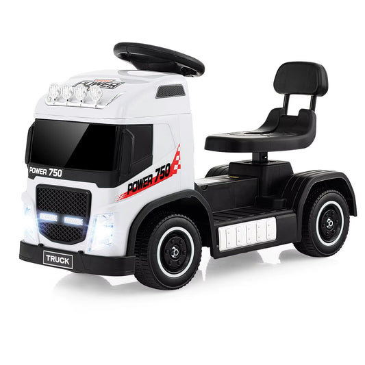 COSTWAY Electric Ride on Truck, 6V Battery Powered Toy Car with Height Adjustable Seat, LED Lights, Music & Horn, Foot to Floor Slider for Boys Girls (White/Red)
