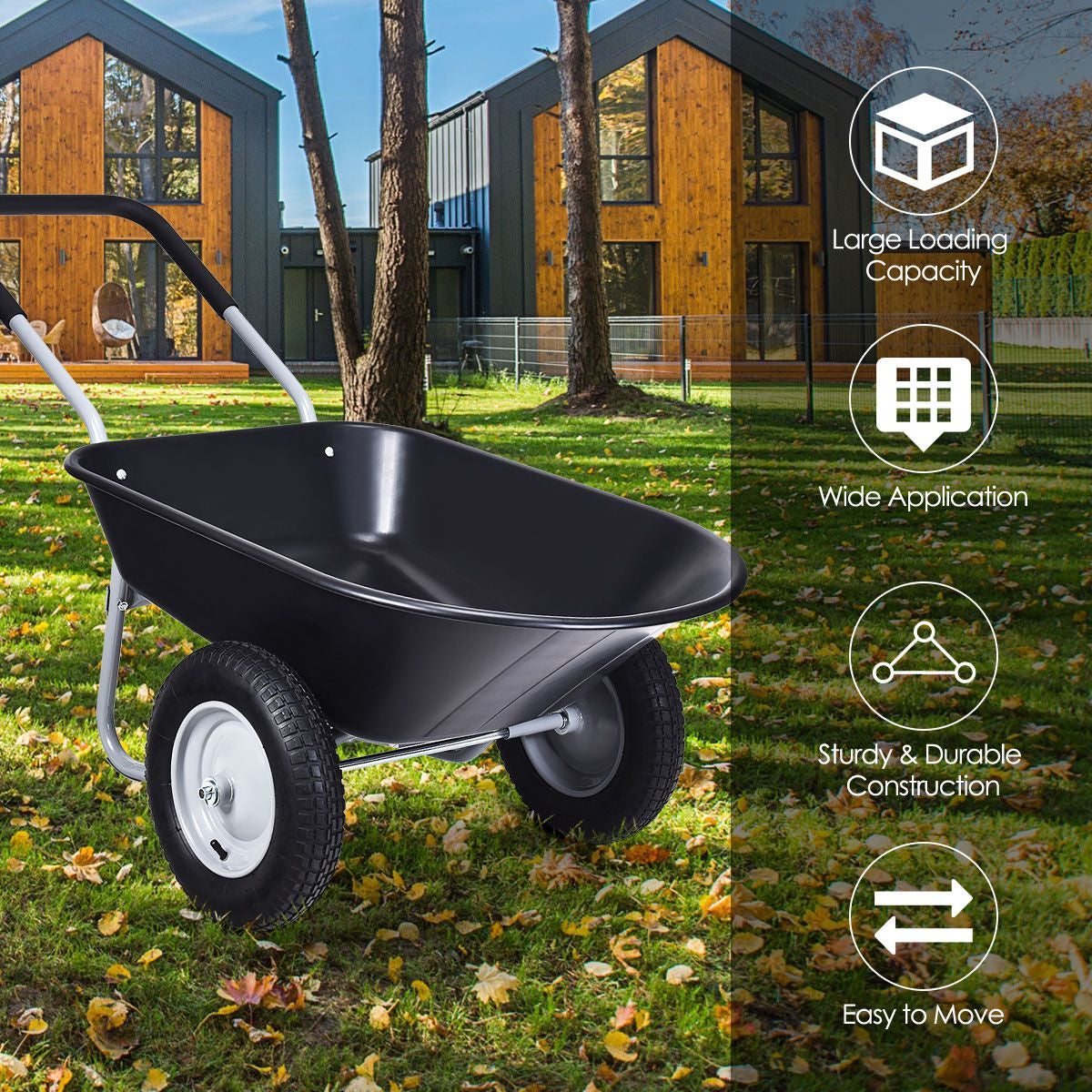 2-Wheeled Wheelbarrow with Pneumatic Tires and Handle
