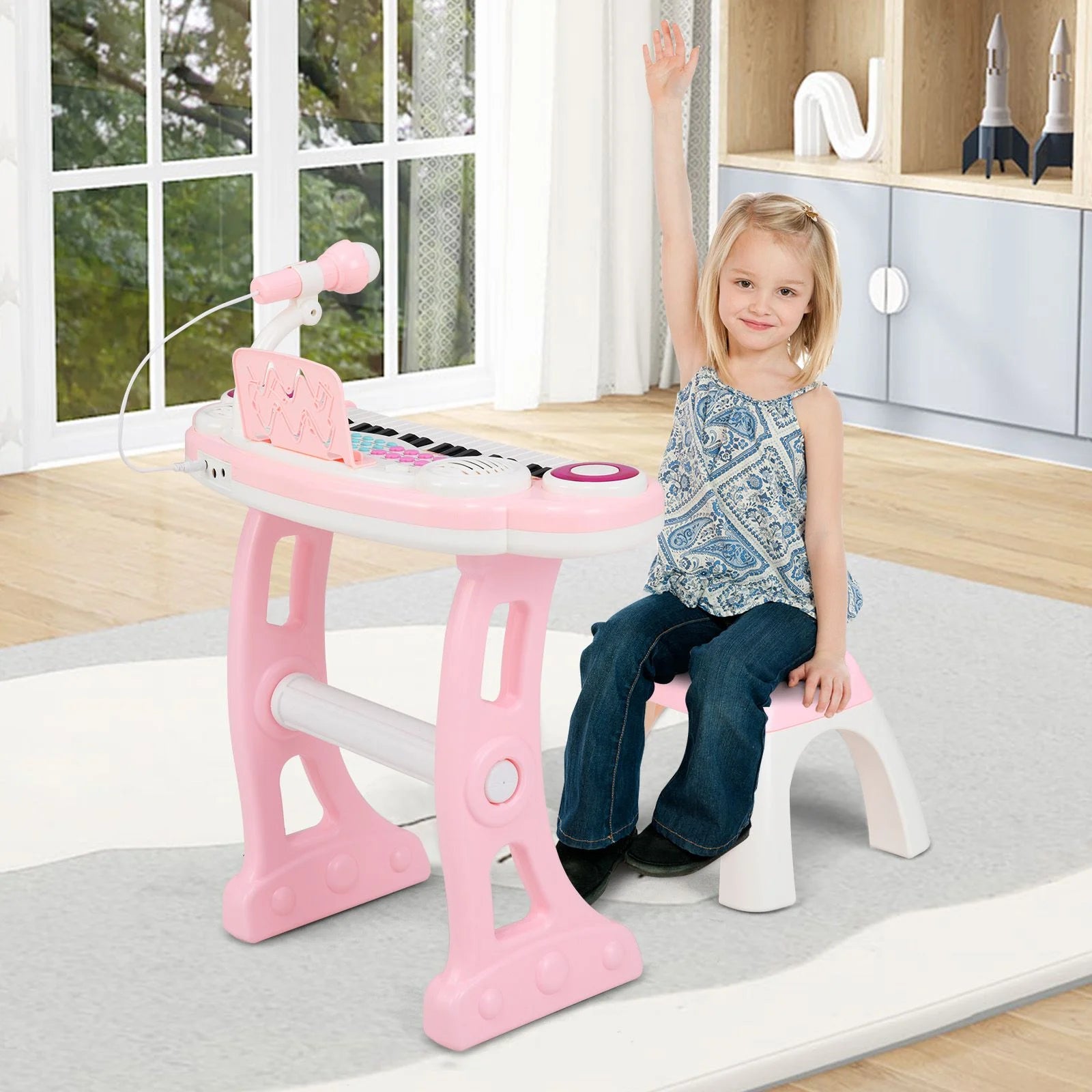 37 Keys Electronic Kids Piano Toy with Detachable Legs and Stool