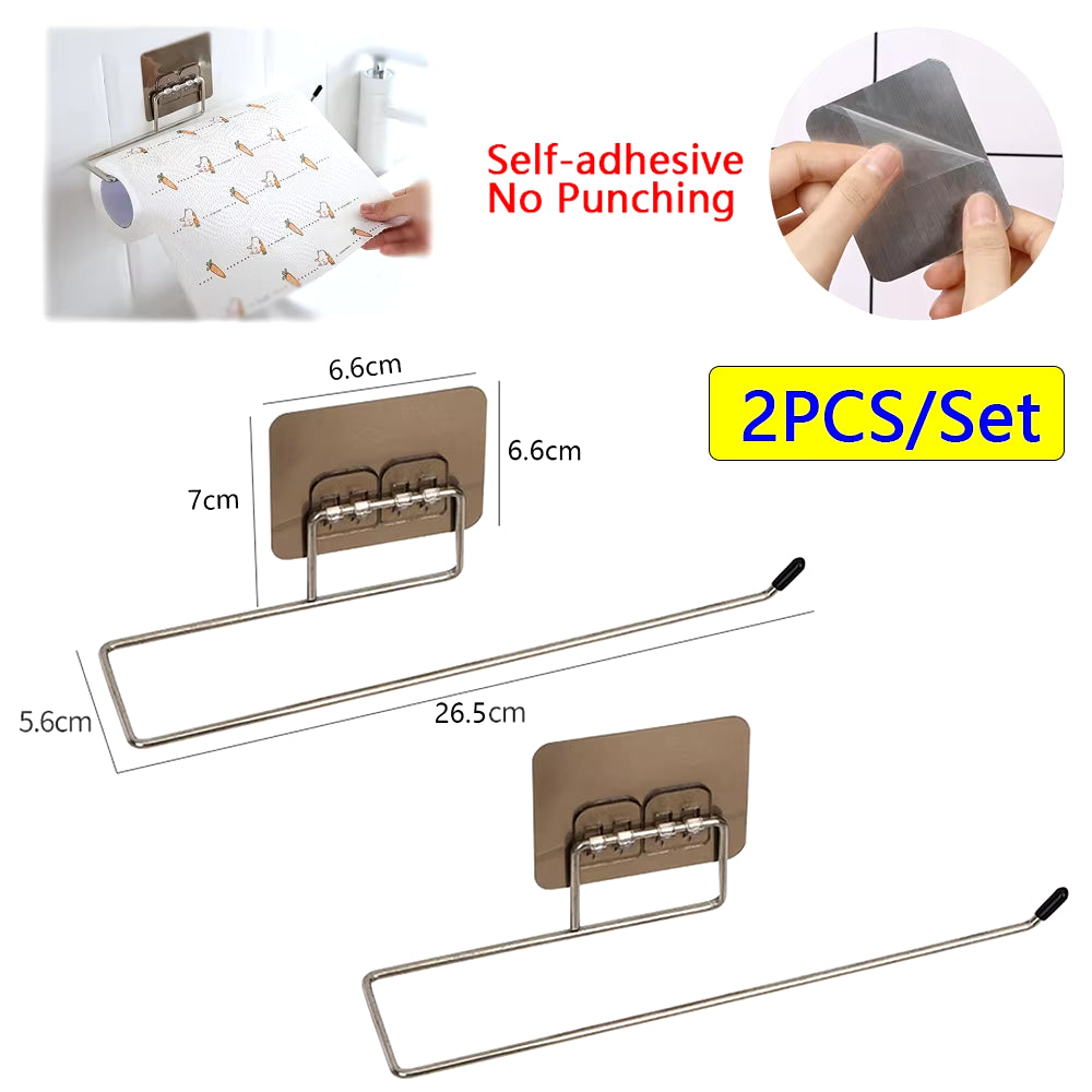 2PCS Adhesive Kitchen Paper Towel Holder Toilet Paper Rack Towel Hanger Tissue Dispenser Roll Napkin