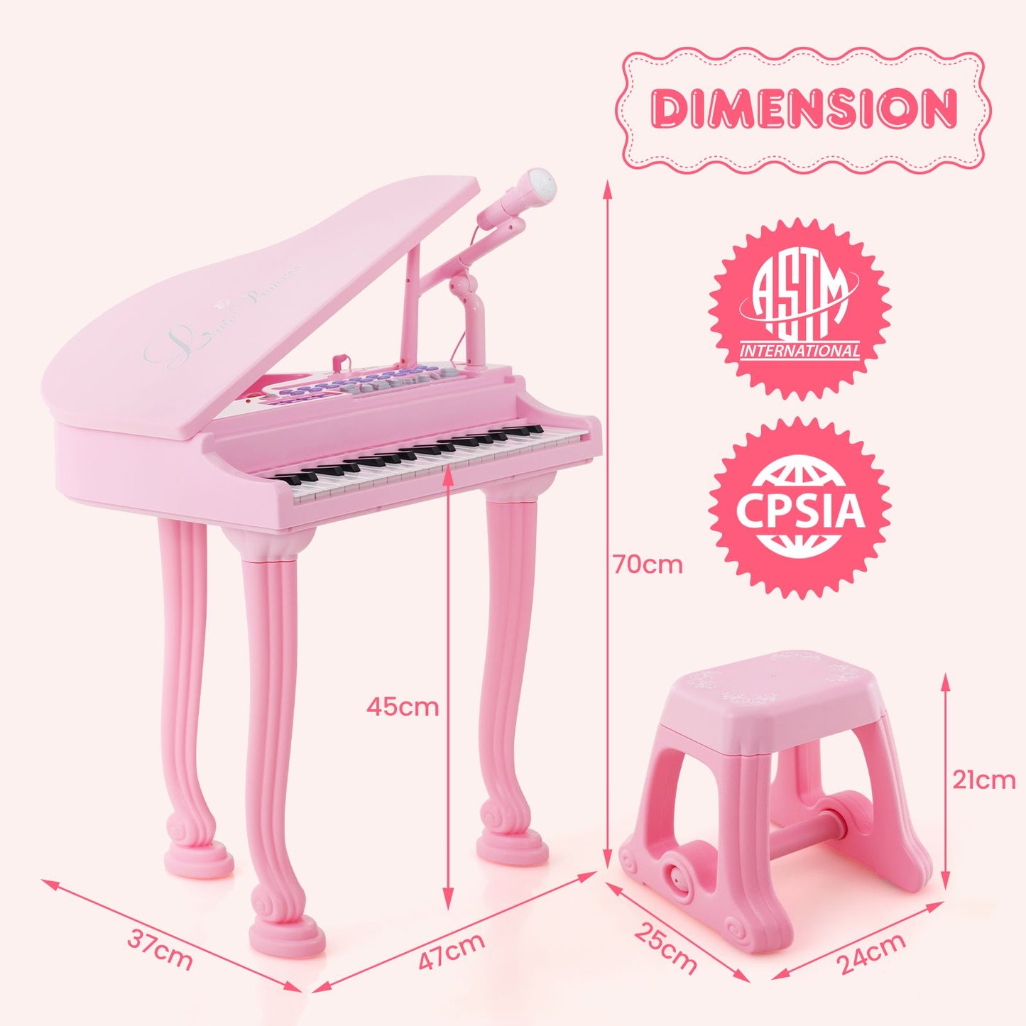 37-Key Kids Piano Keyboards with Microphone and Teaching Mode