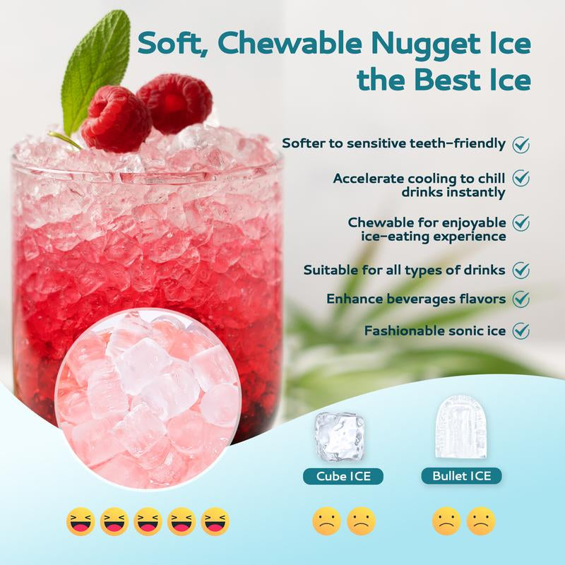 EUHOMY Nugget Ice Maker Countertop with Handle, Ready in 6 Mins, 33Lbs/24H, Removable Top Cover, Auto-Cleaning, Portable Pebble Ice Maker with Basket and Scoop, for Home/Kitchen/Party/Camping