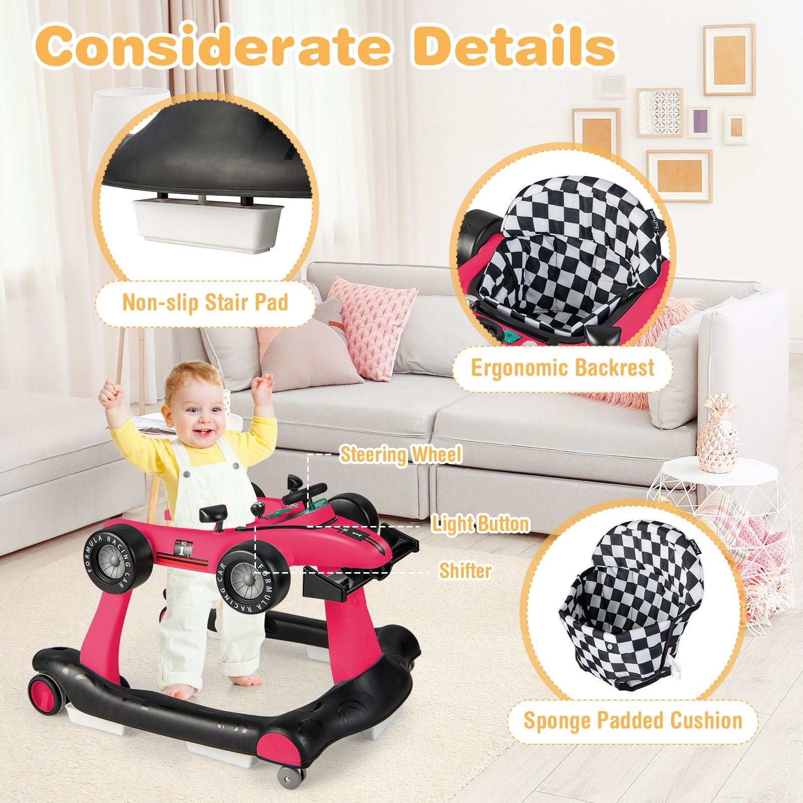 4-In-1 Baby Push Walker with Adjustable Height and Speed