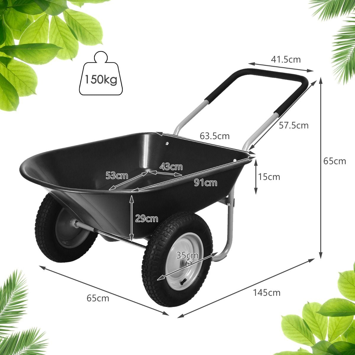 2-Wheeled Wheelbarrow with Pneumatic Tires and Handle