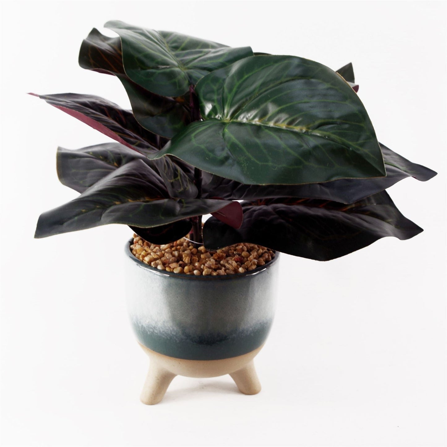 Artificial Ficus Plant Teal Blue Green Ceramic Planter-4