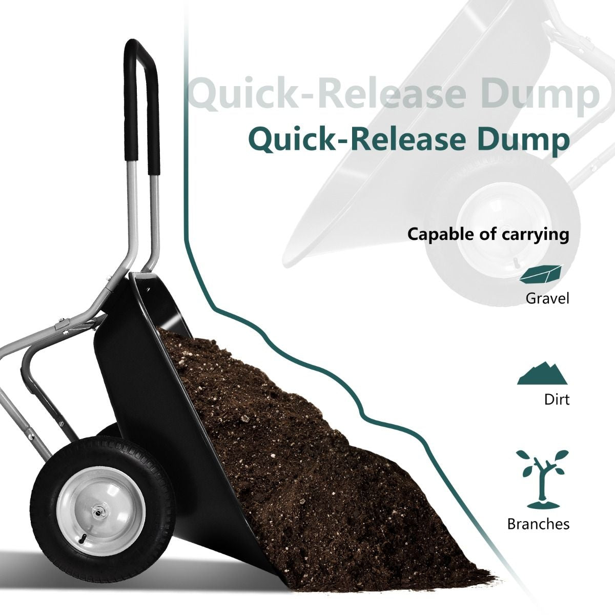 2-Wheeled Wheelbarrow with Pneumatic Tires and Handle