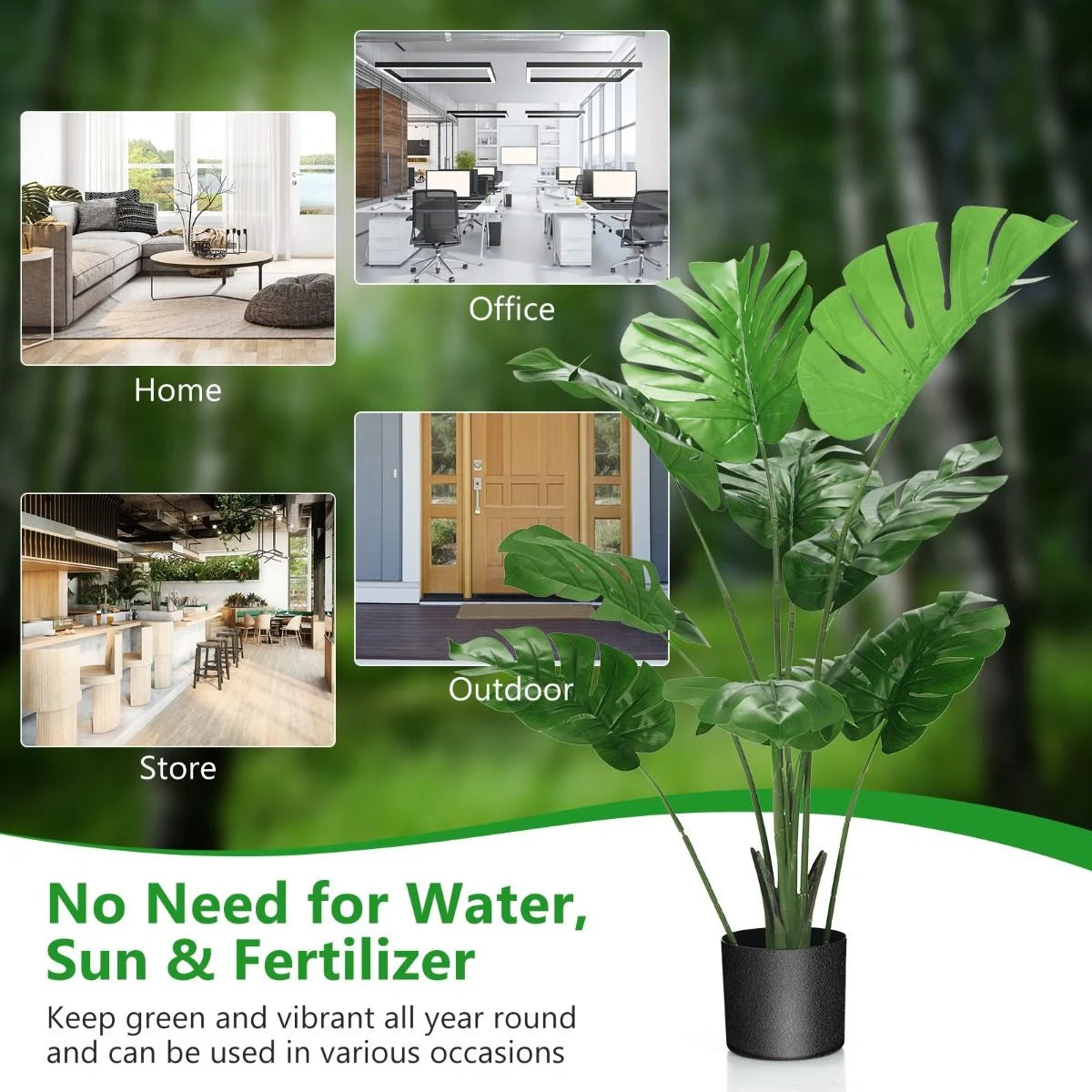 1.2/1.5 Meter Artificial Monstera Plants for Indoor Decoration