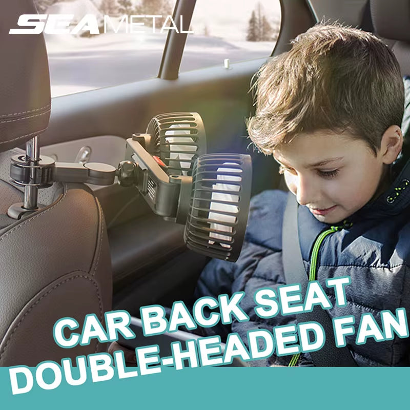 Cooling Car Fan Headrest Double Head Fans for Rear Seat 180Cm USB Cable Free-Adjustment 3-Speed Strong Wind Auto Fan