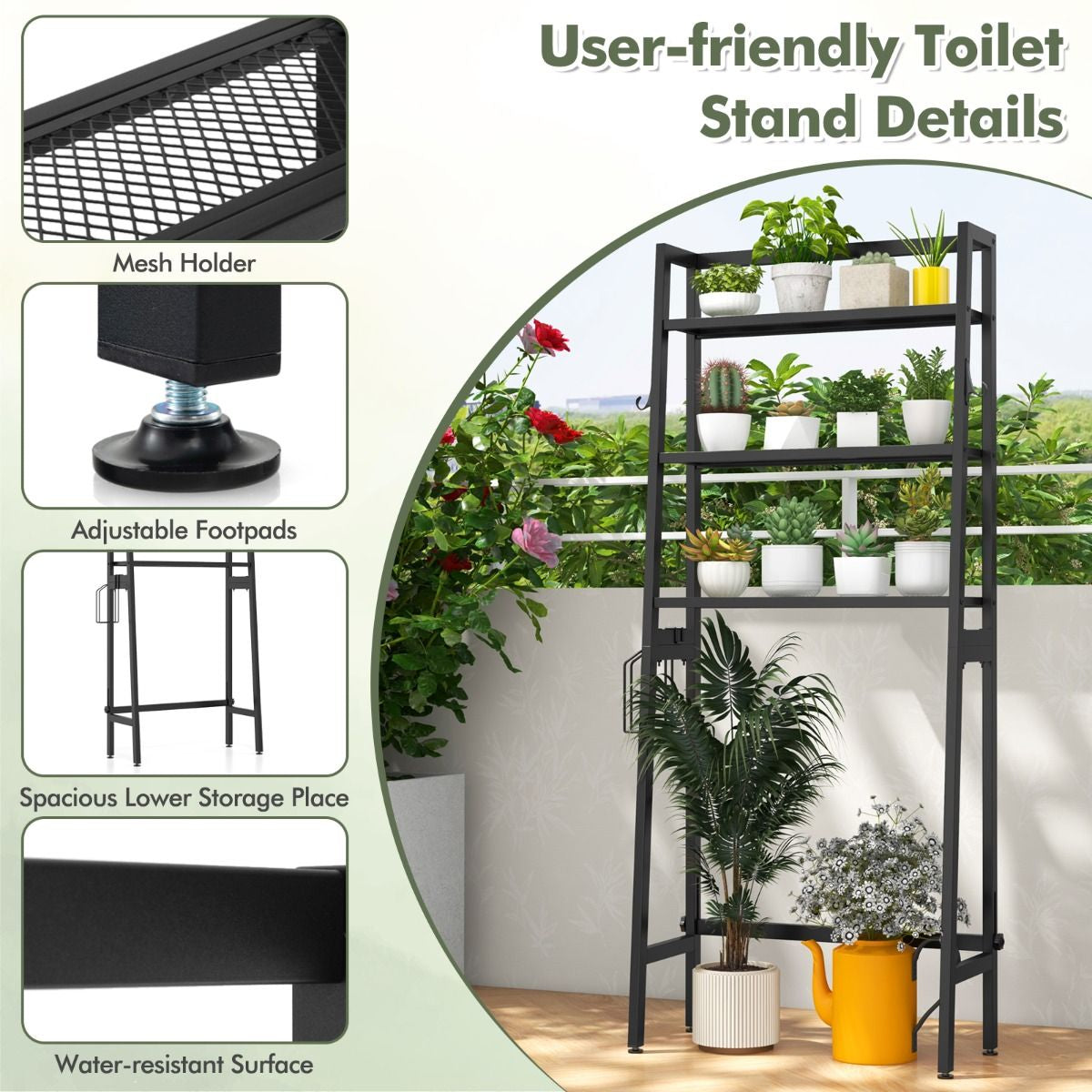 Over the Toilet Storage Shelf with Adjustable Adjustable Bottom Bar