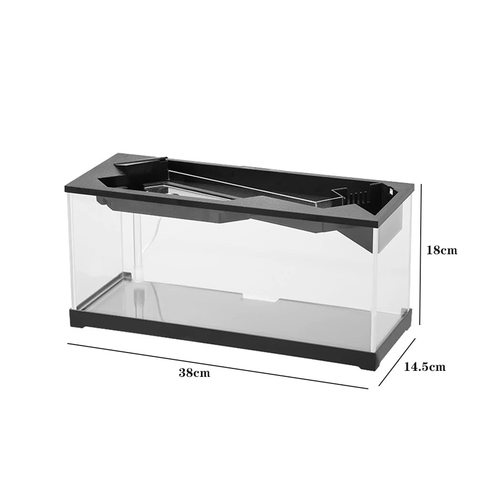 Small Fish Tank Aquarium Tank Build-In Light Water Pump Clear Cover Ecological Cycle System Acrylic Rectangular Fish Tank