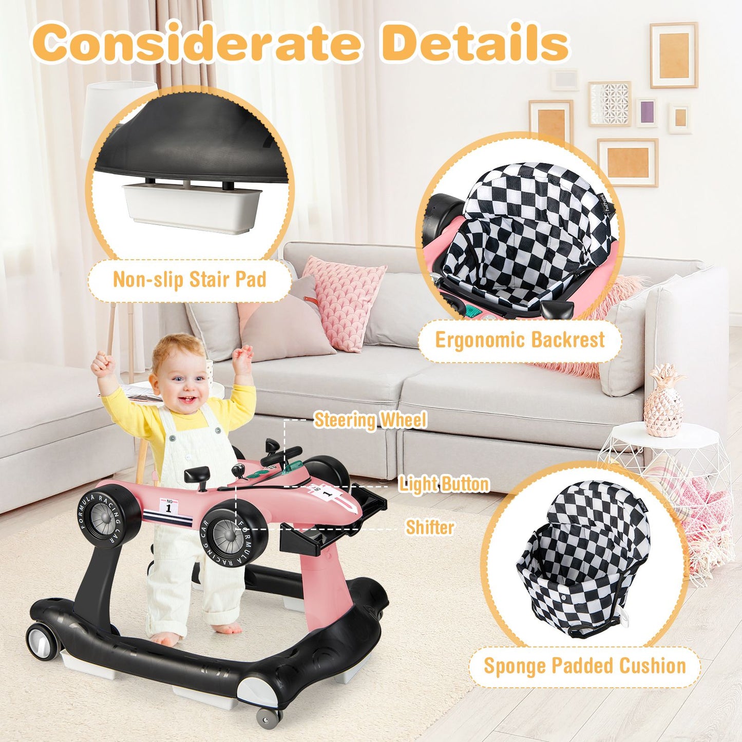 4-In-1 Baby Push Walker with Adjustable Height and Speed