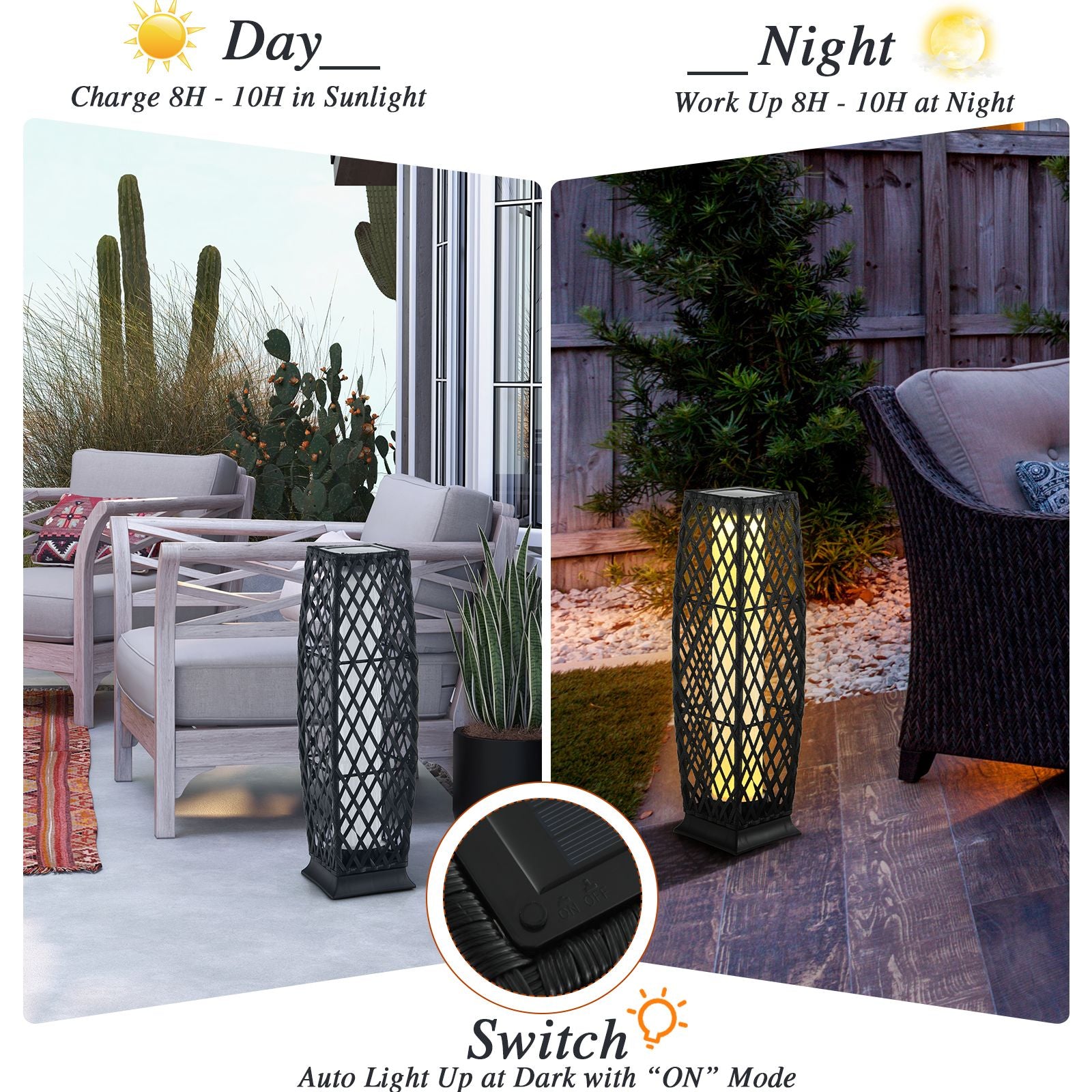 2 Pieces Outdoor Solar-Powered Floor Lamp Set