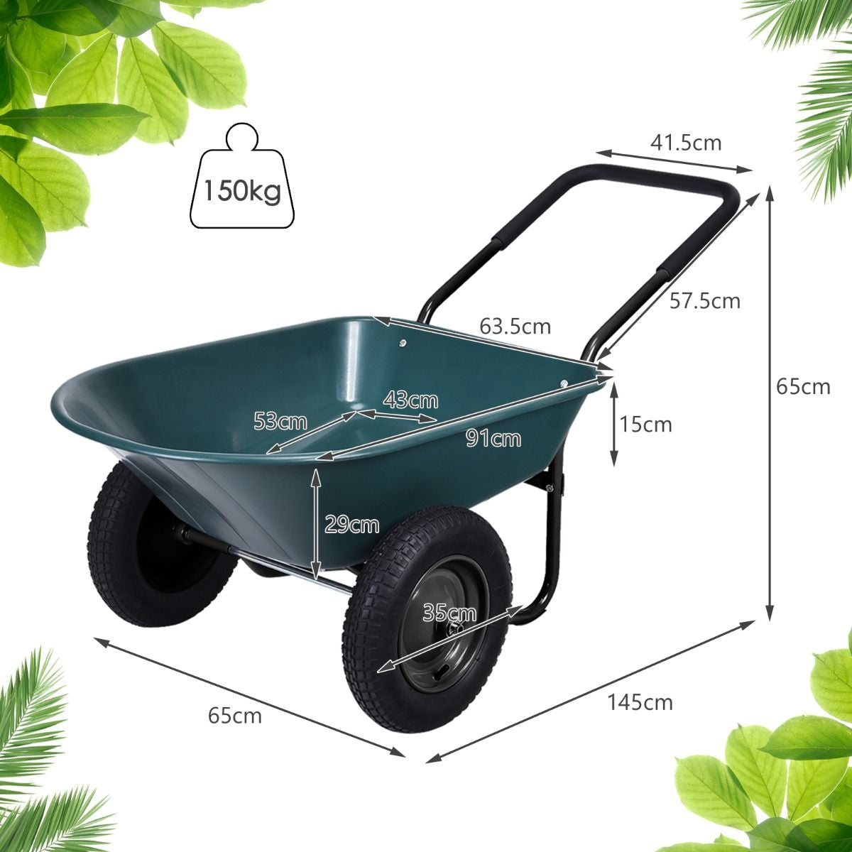 2-Wheeled Wheelbarrow with Pneumatic Tires and Handle