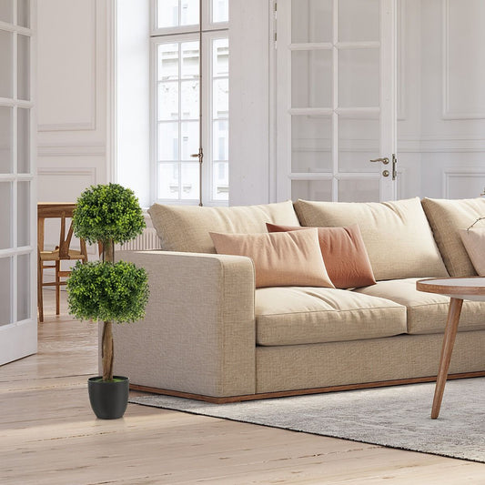 100 CM Artificial Boxwood Topiary Ball Tree with Cement-Filled Plastic Pot