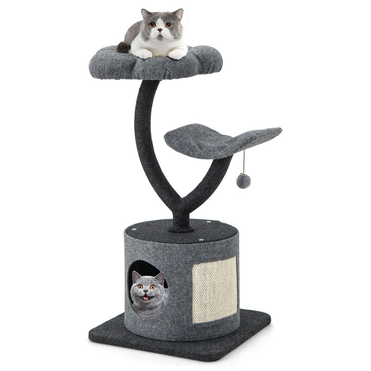 3-Tier Cat Tower for Indoor Cats with Sisal Covered Scratching Board