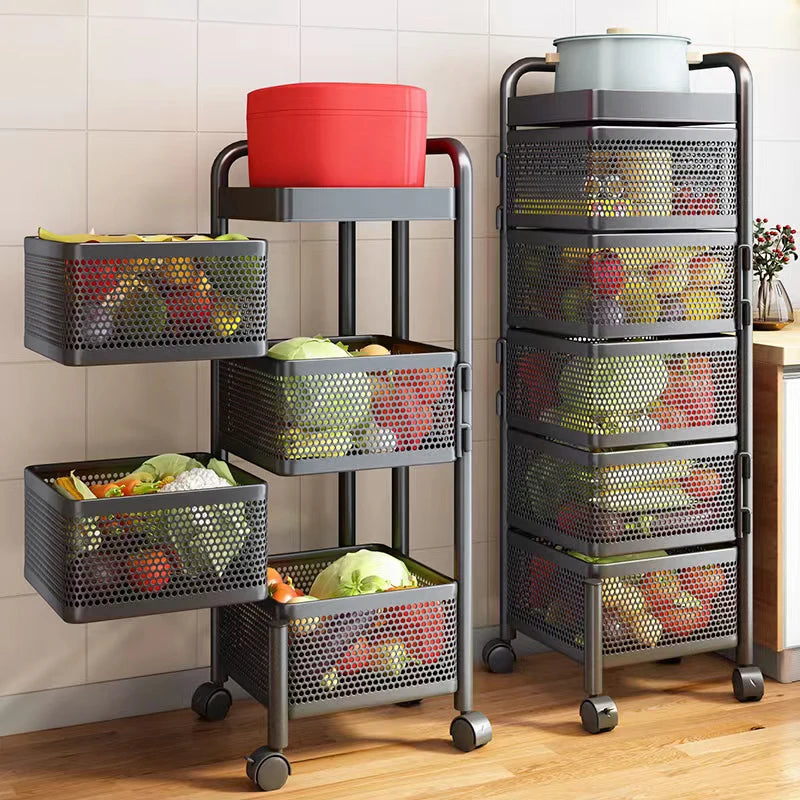 Multi-Functional Storage Rack Vegetable Basket Removable Rotating Kitchen Shelving Shelf Trolley Furniture Home