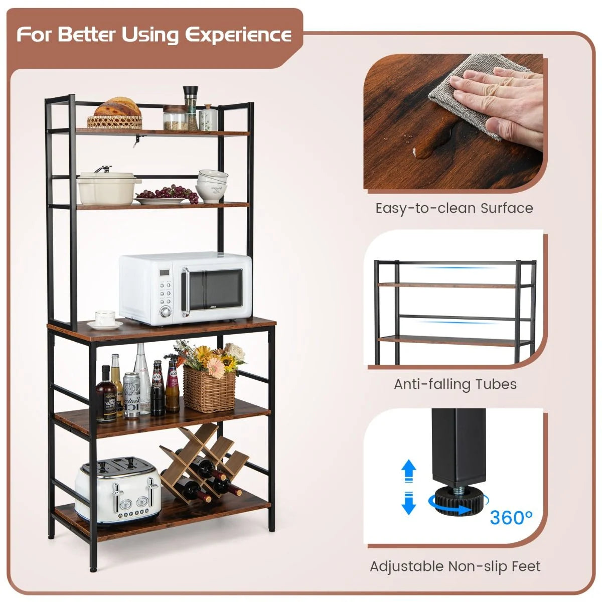 5-Tier Kitchen Bakers Rack with Hutch