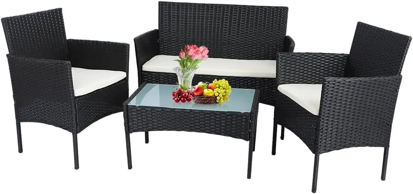 Rattan Garden Furniture 4 Piece Set Table Sofa Chair Patio Outdoor Conservatory Indoor, Mixed Grey