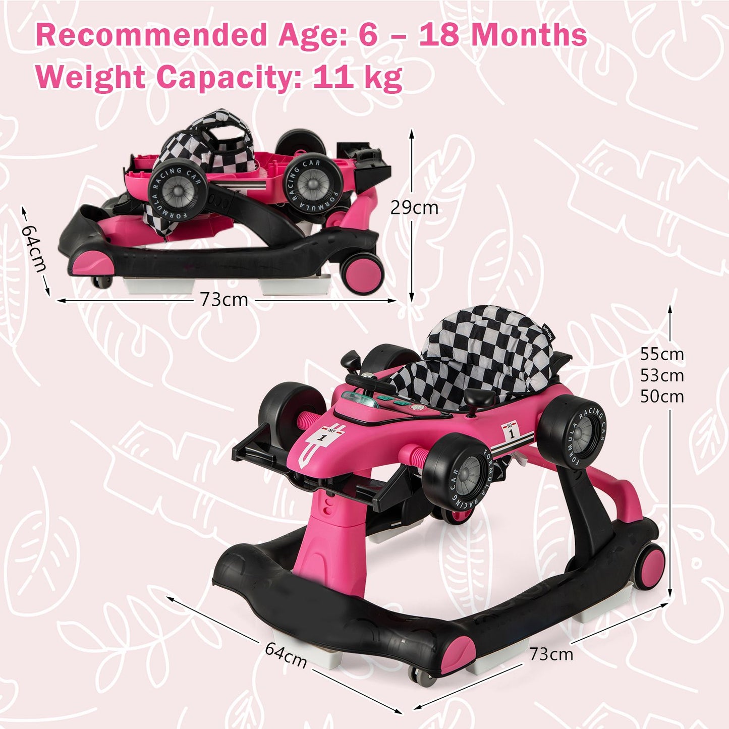 4-In-1 Baby Push Walker with Adjustable Height and Speed