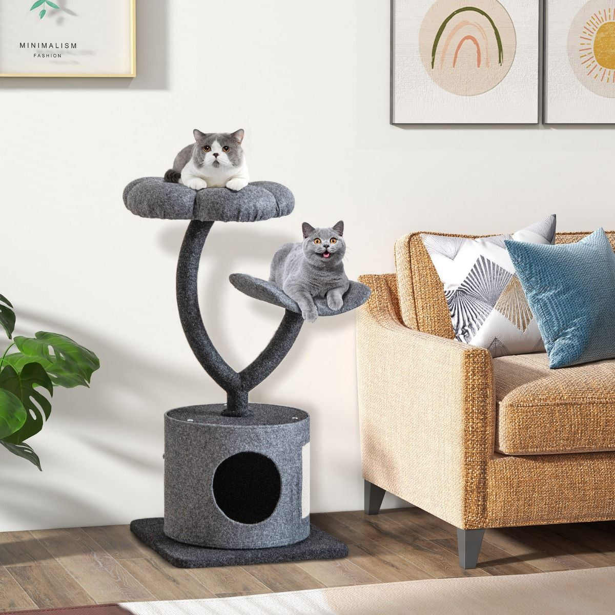 3-Tier Cat Tower for Indoor Cats with Sisal Covered Scratching Board