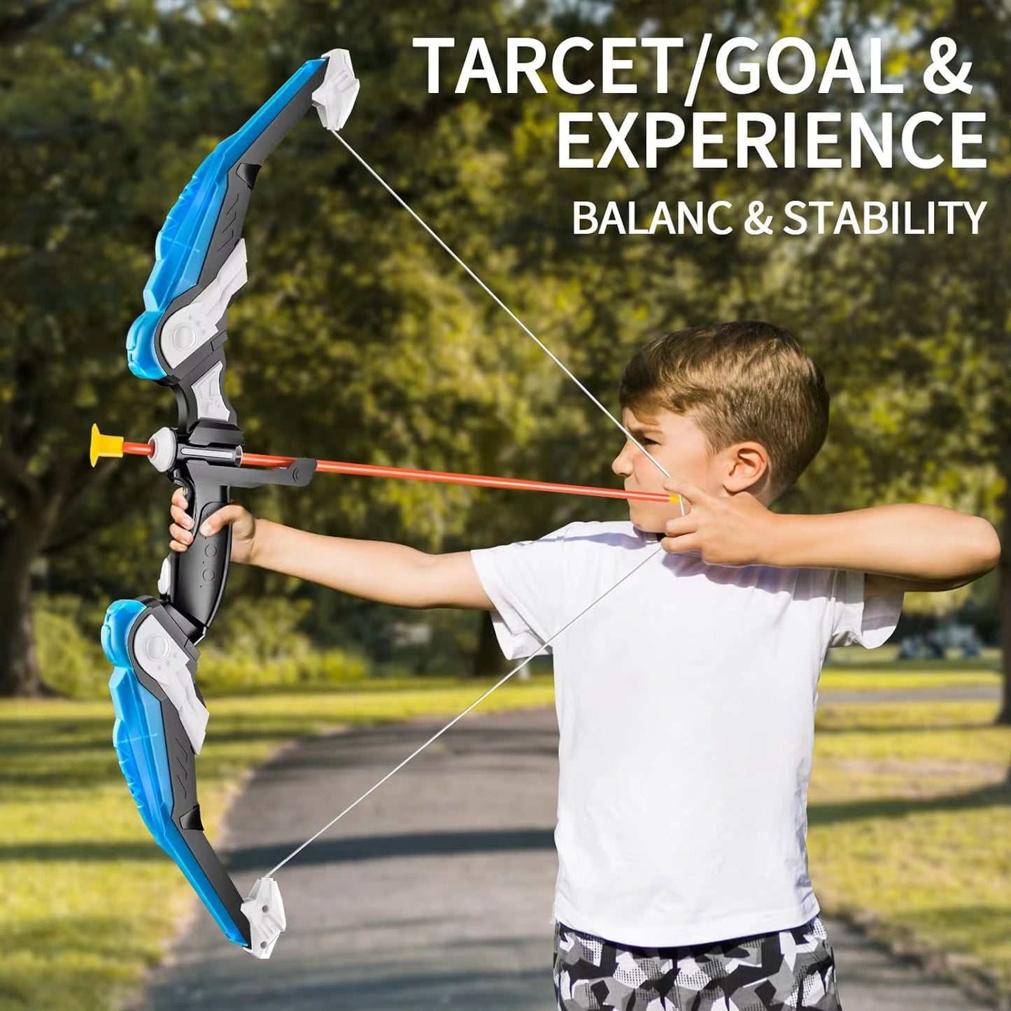 Kids Bow and Arrow Set, LED Light up Archery Toys Set for Kids Ages 4-8 8-12, with 10 Suction Cup Arrows, Target & Quiver, Boys