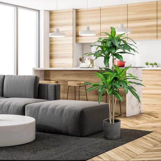 140 CM Tall Fake Dracaena Plant with 92 Leaves and Built-In Cement Pot