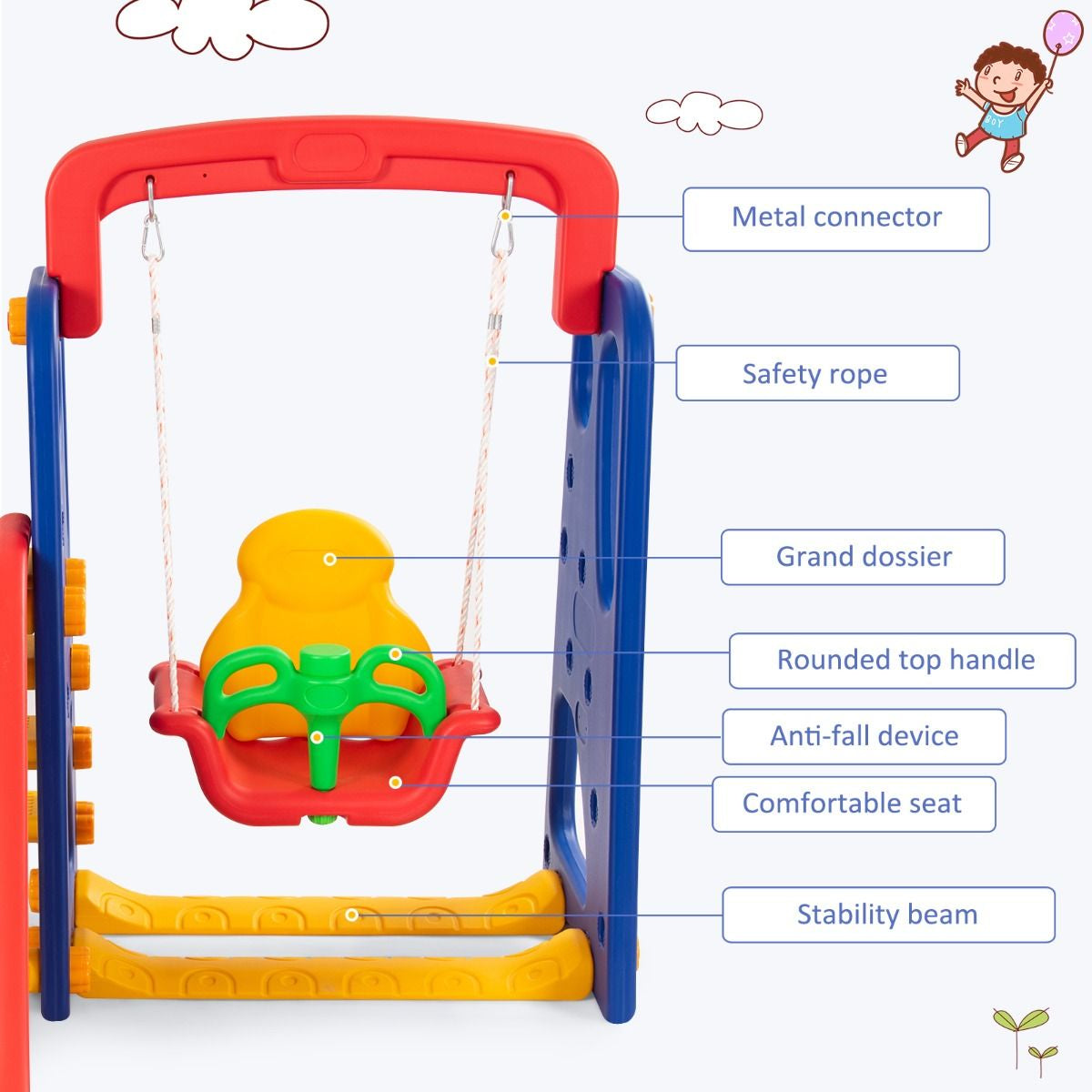 3 in 1 Toddler Slide and Swing Set with Basketball Hoop