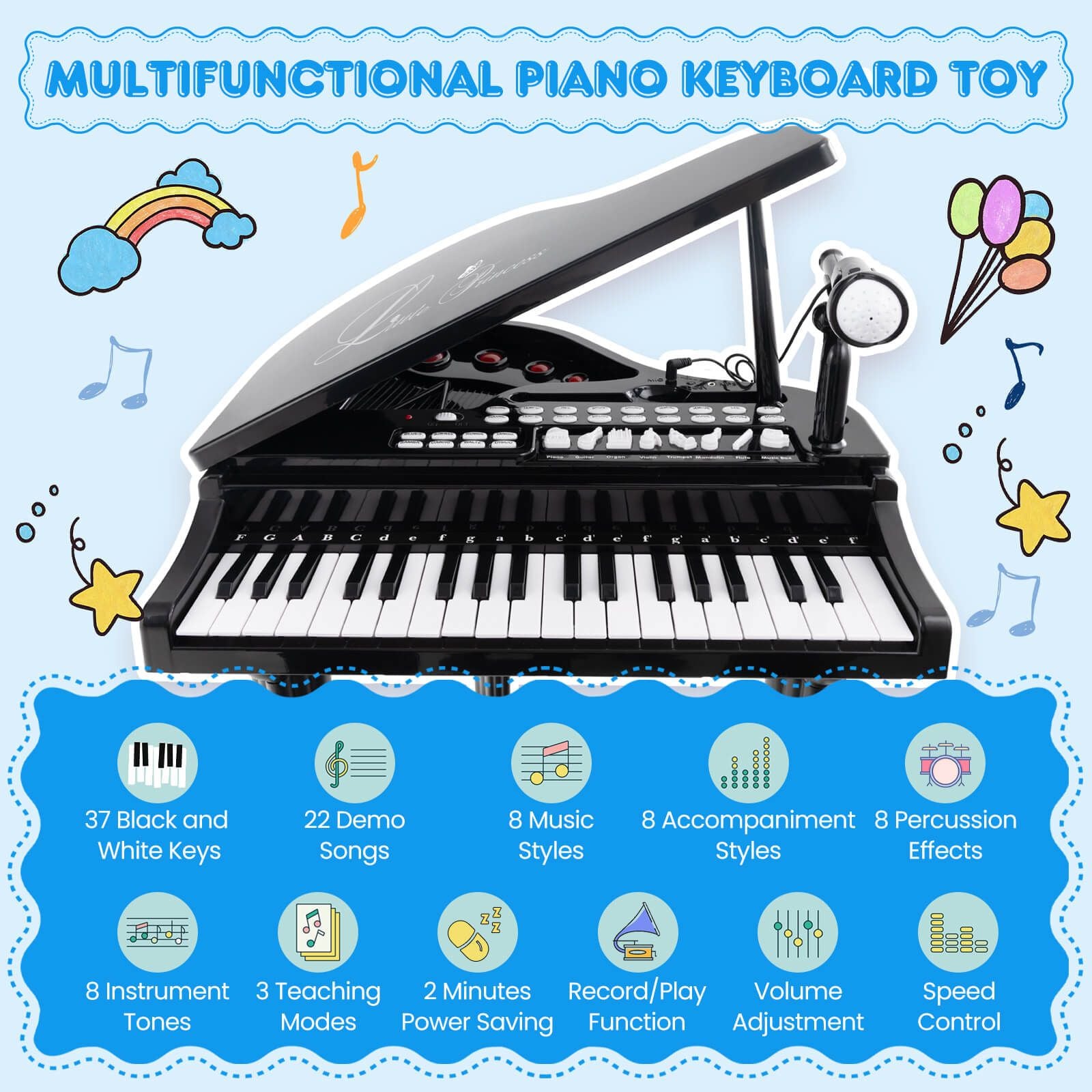 37-Key Kids Piano Keyboards with Microphone and Teaching Mode
