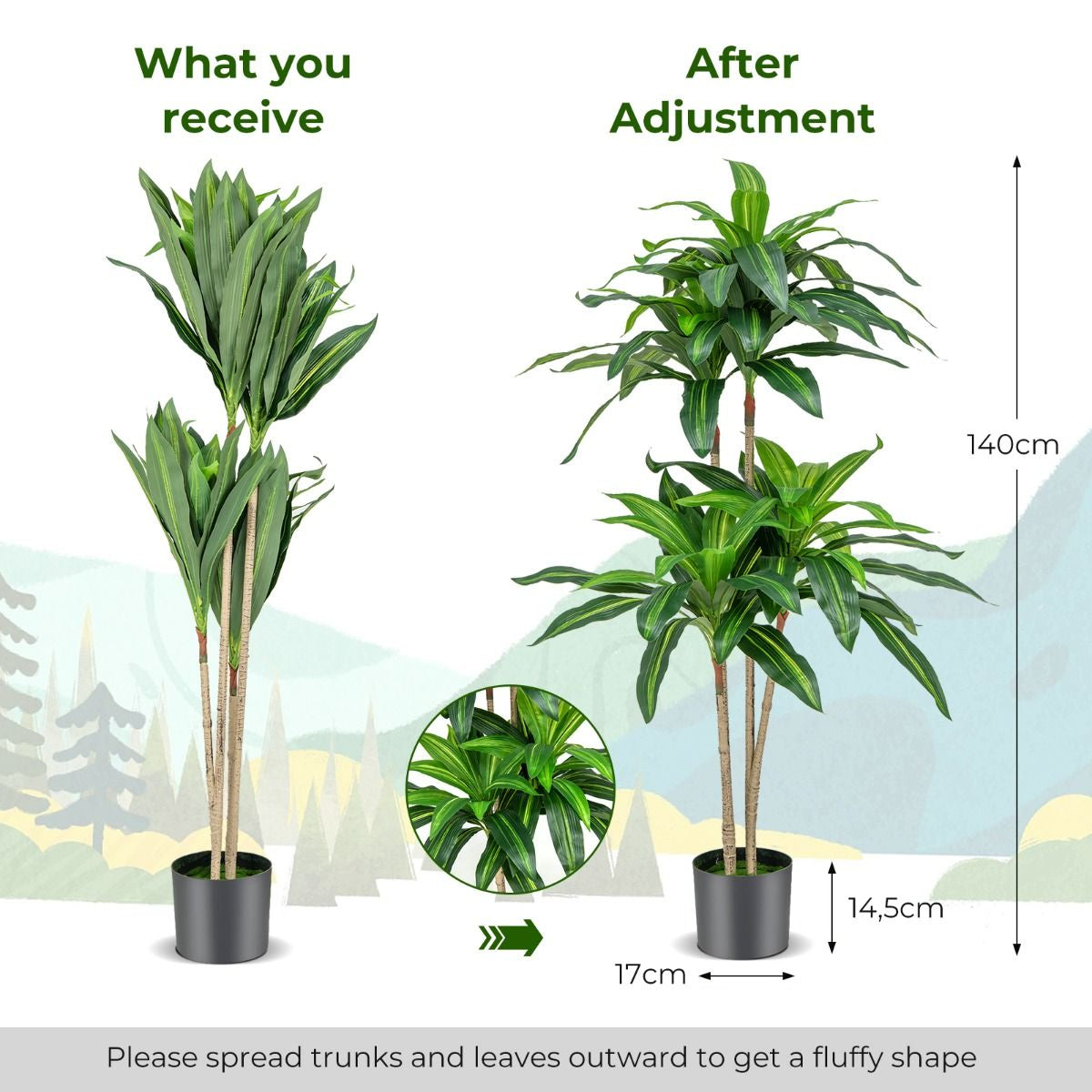 140 CM Tall Fake Dracaena Plant with 92 Leaves and Built-In Cement Pot