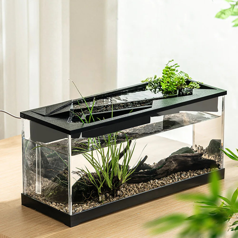 Small Fish Tank Aquarium Tank Build-In Light Water Pump Clear Cover Ecological Cycle System Acrylic Rectangular Fish Tank