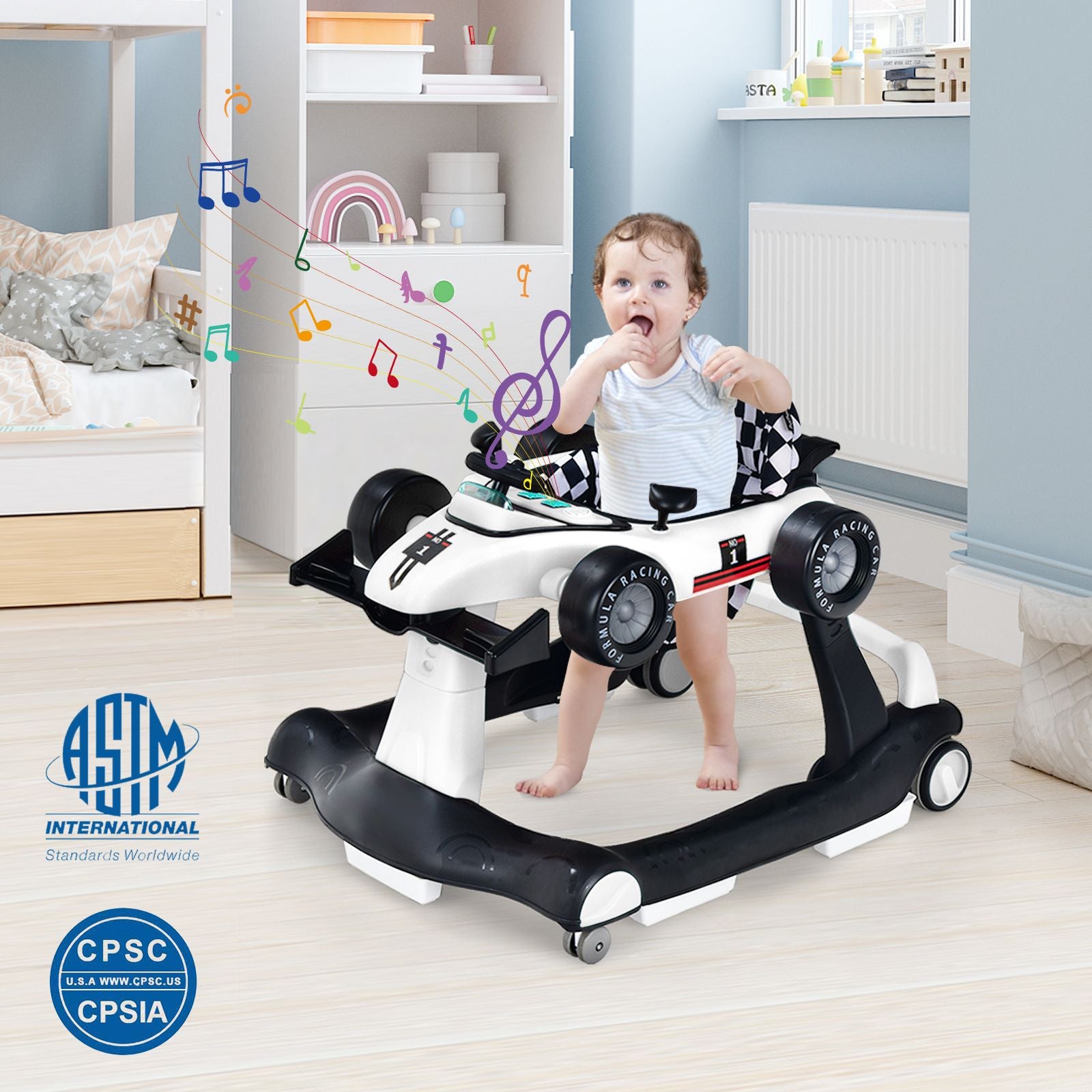 4-In-1 Baby Push Walker with Adjustable Height and Speed