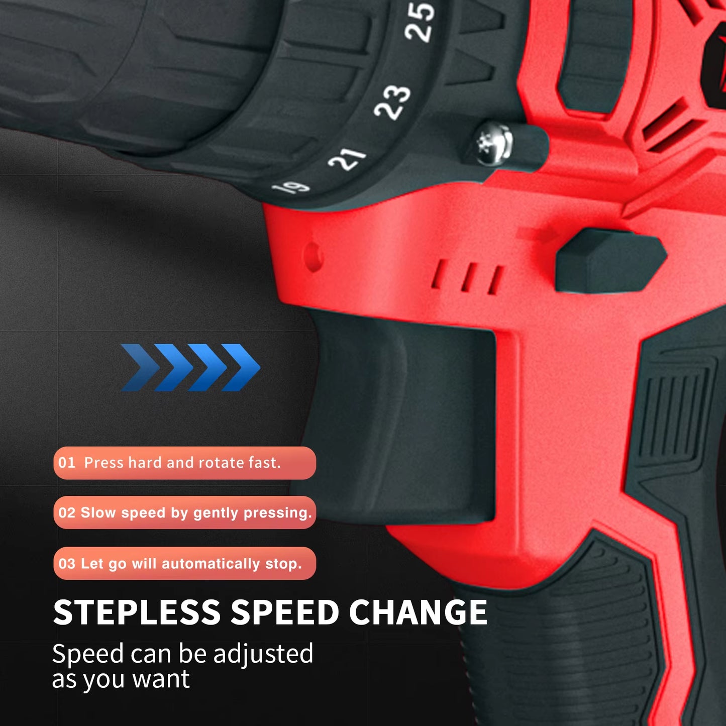 21V Cordless Power Drill Driver with 1500Mah Battery, 25+1 Torque 45Nm Screwdriver Kit Combi Drill 3/8"