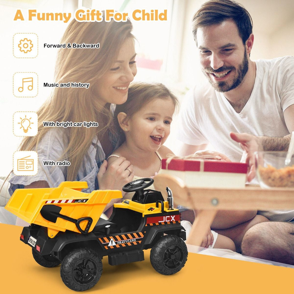 3 Speeds Electric Ride on Dump Truck with Remote Control and Music for Kids