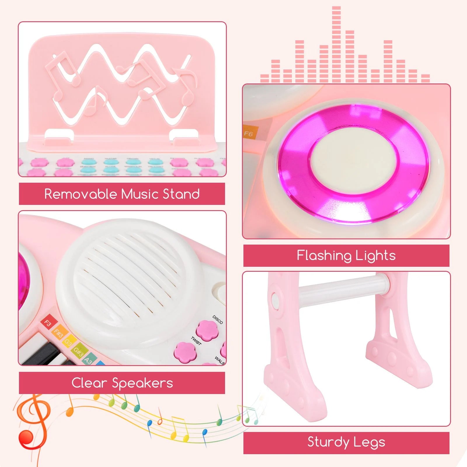 37 Keys Electronic Kids Piano Toy with Detachable Legs and Stool