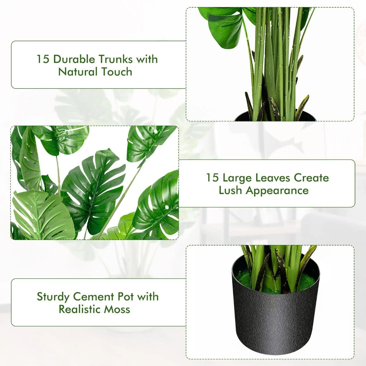 1.2/1.5 Meter Artificial Monstera Plants for Indoor Decoration