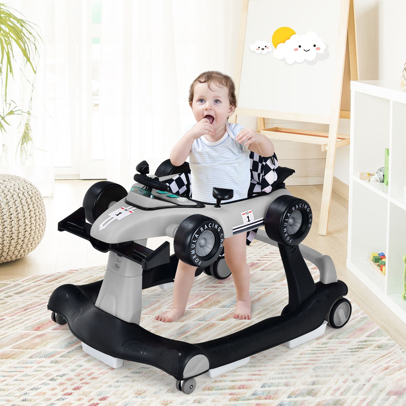 4-In-1 Baby Push Walker with Adjustable Height and Speed