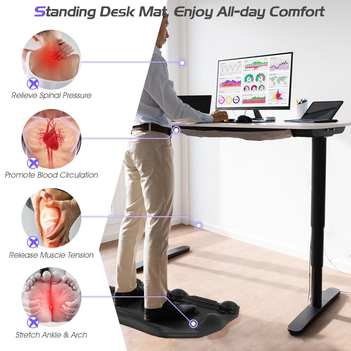 Ergonomic anti Fatigue Mat with Rolling Massage Ball and Points