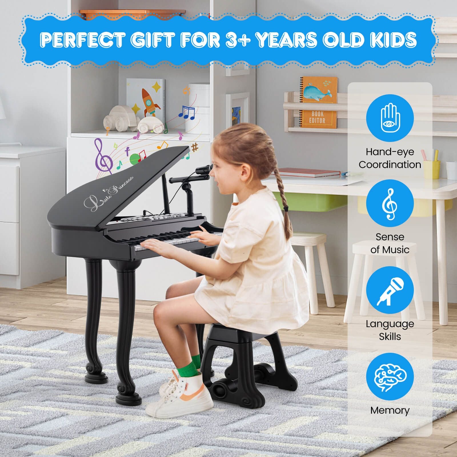 37-Key Kids Piano Keyboards with Microphone and Teaching Mode
