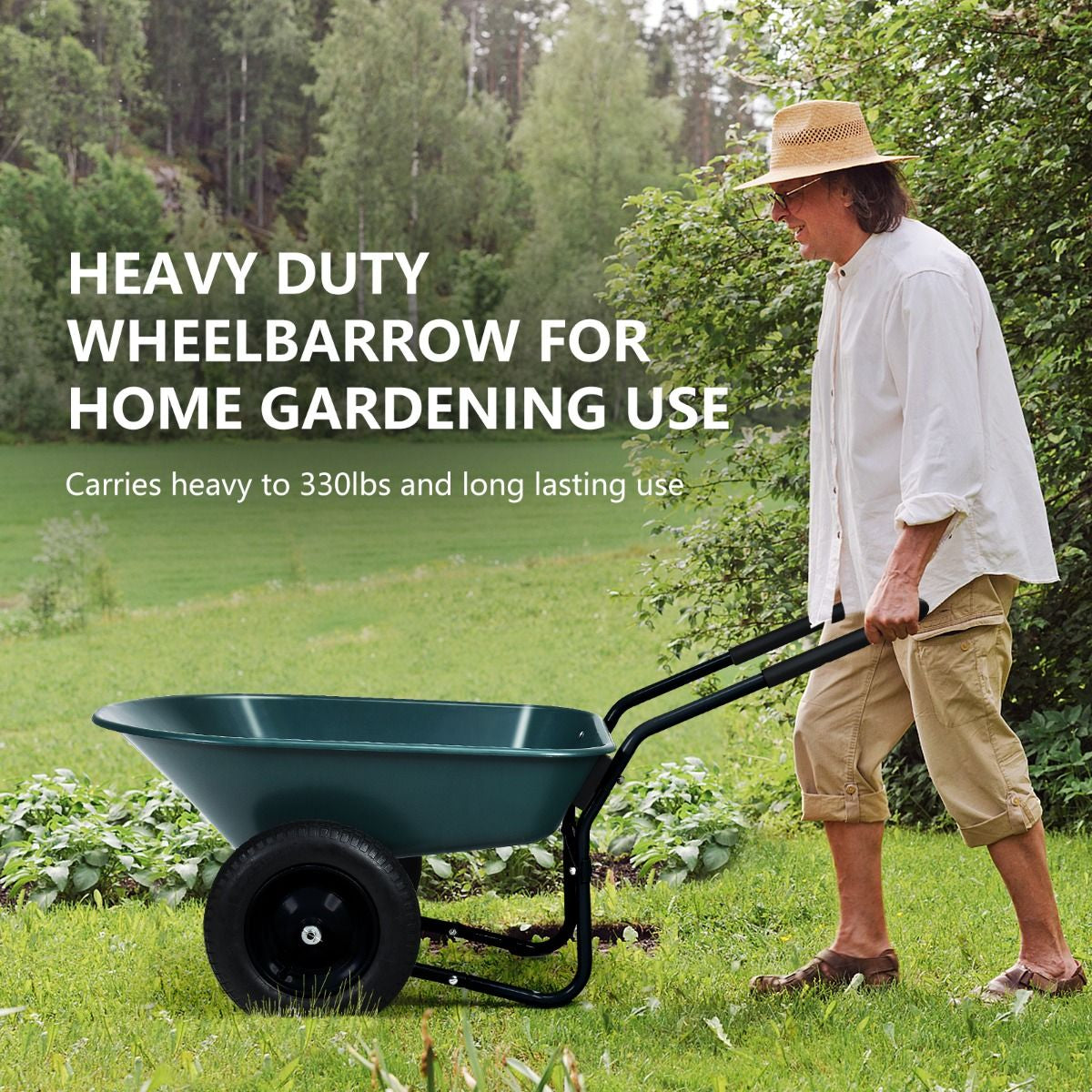2-Wheeled Wheelbarrow with Pneumatic Tires and Handle