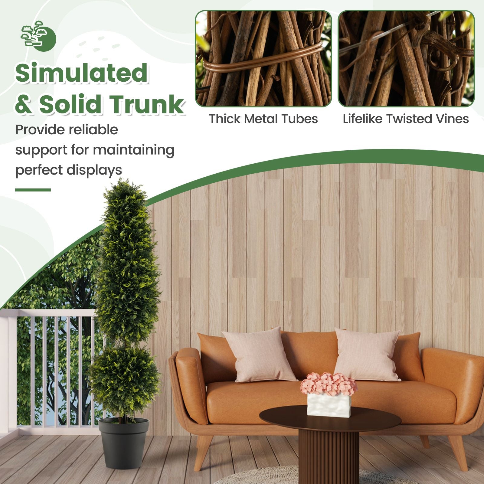 120 CM Artificial Boxwood Topiary Tree with Cement-Filled Flowerpot