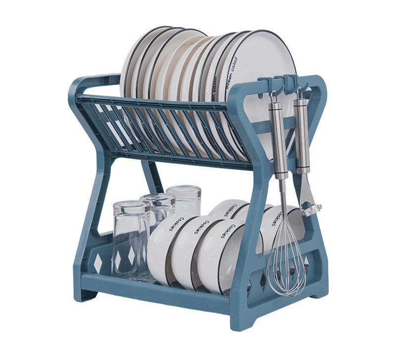 Kitchen Household Double-layer Dishes And Plastic Draining Multifunctional Floor Rack