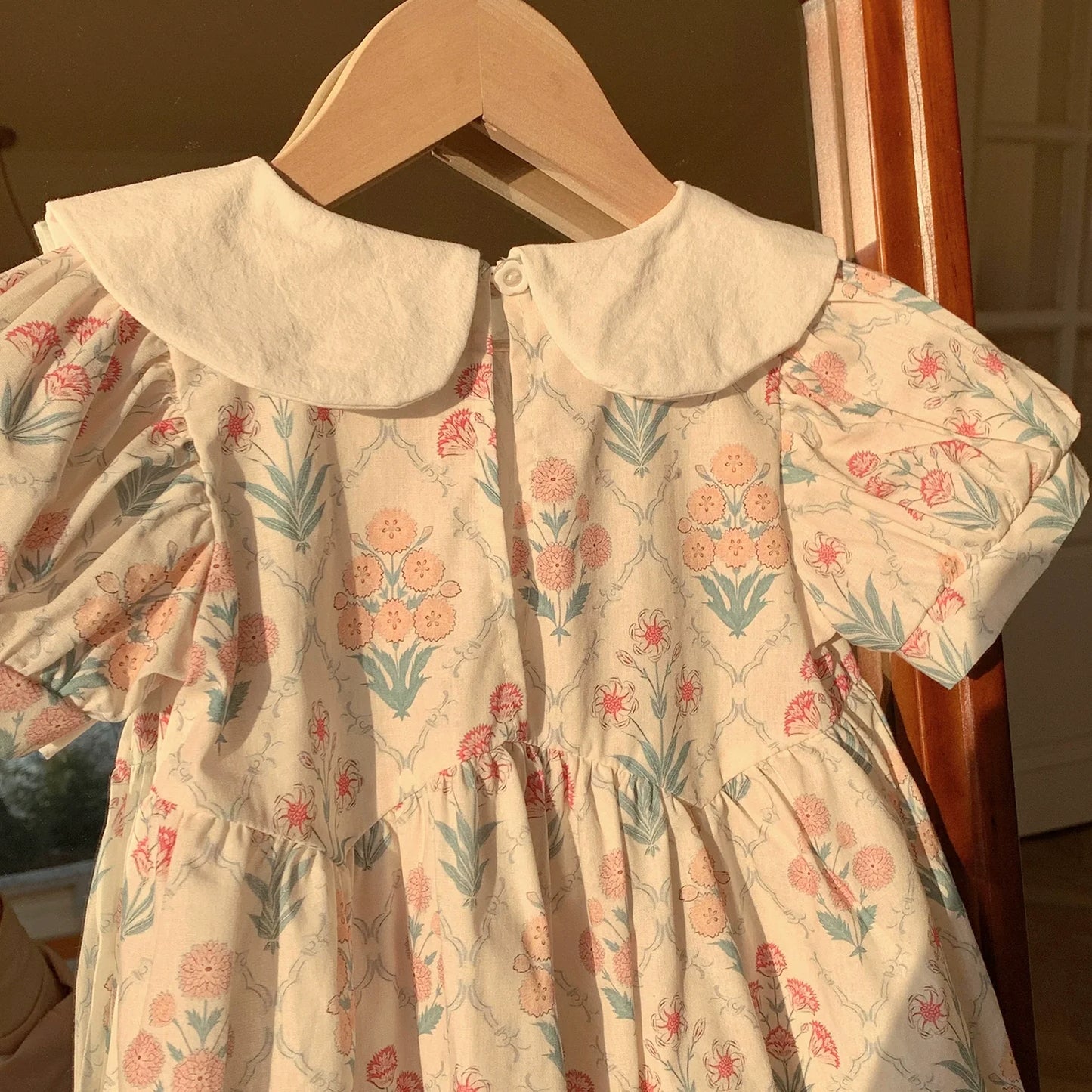 Summer Arrival Baby Kids Girls Cute Short Sleeves Argyle Floral Dress-1