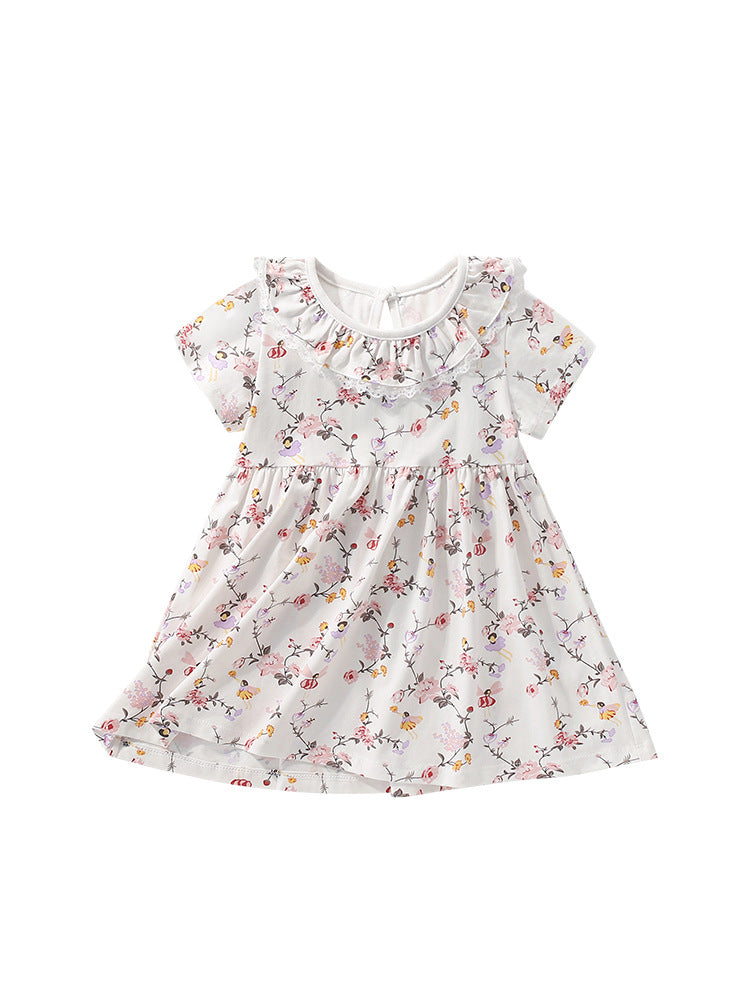 Hot Selling Summer Floral Pattern Short Sleeves Dress for Stylish Girls-0