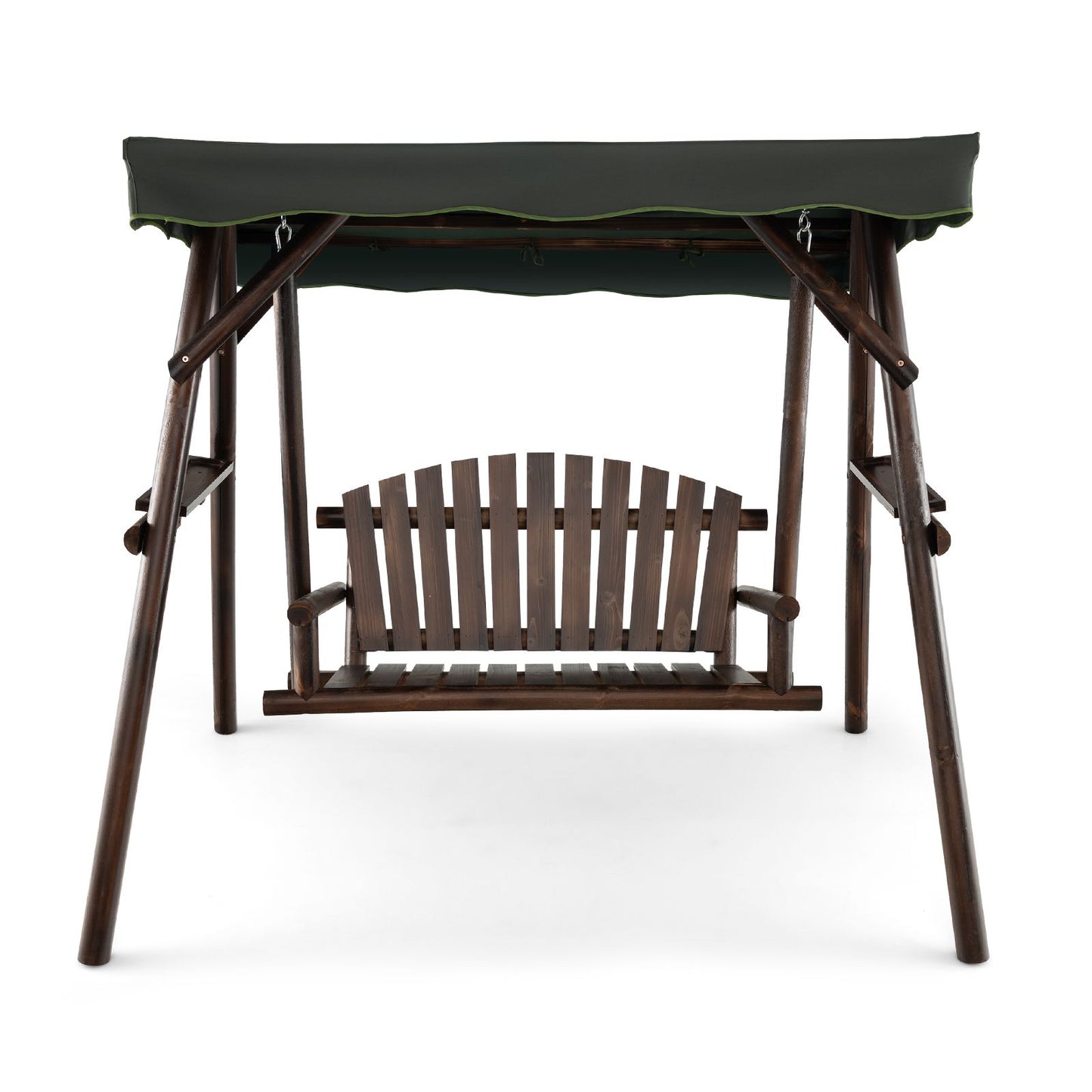 2-Person Wooden Garden Swing Chair with Adjustable Canopy and Side Trays