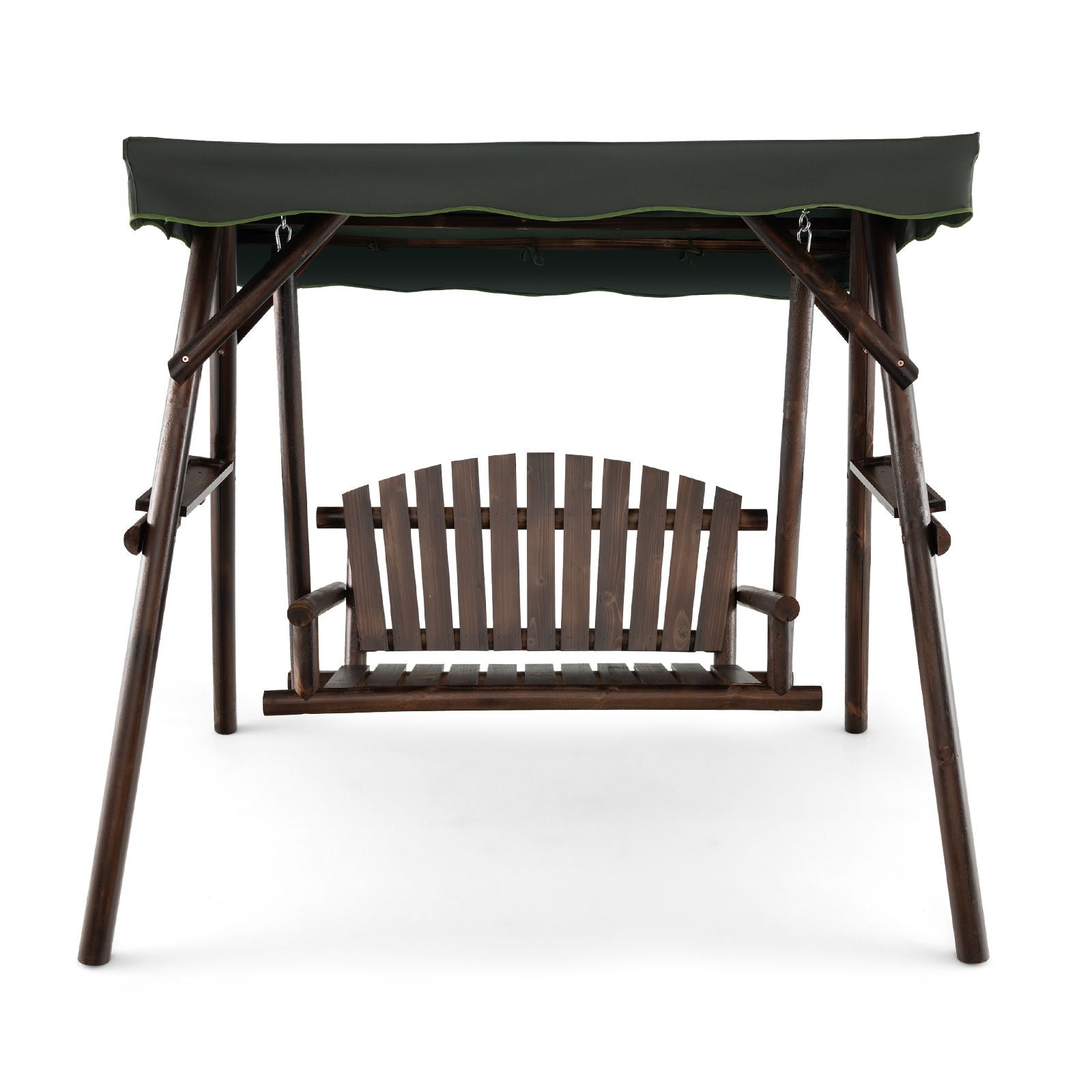 2-Person Wooden Garden Swing Chair with Adjustable Canopy and Side Trays